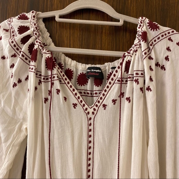 The Kooples Sunrise White Maroon Embroidered Peasant Dress (16) - Picture 8 of 9